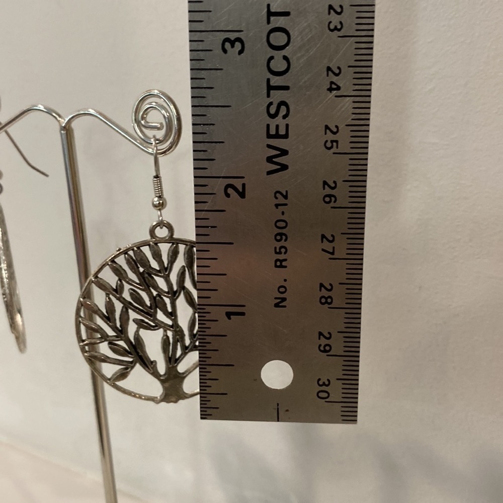 Metal Circle Tree Drop Earrings - Picture 5 of 7